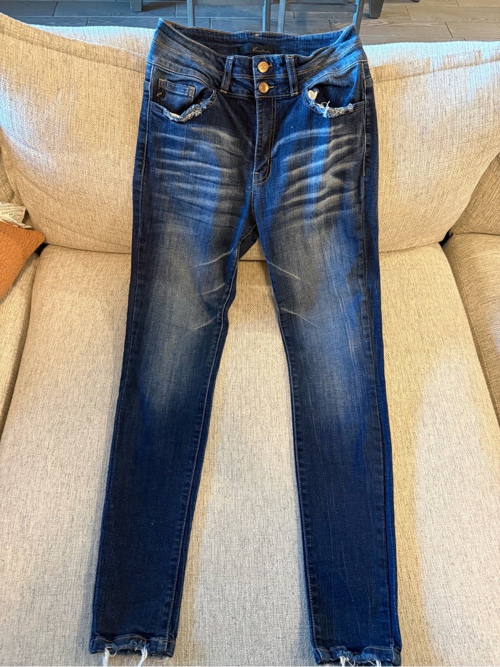 KanCan Dark Indigo Skinny Jeans with Faded Whiskering